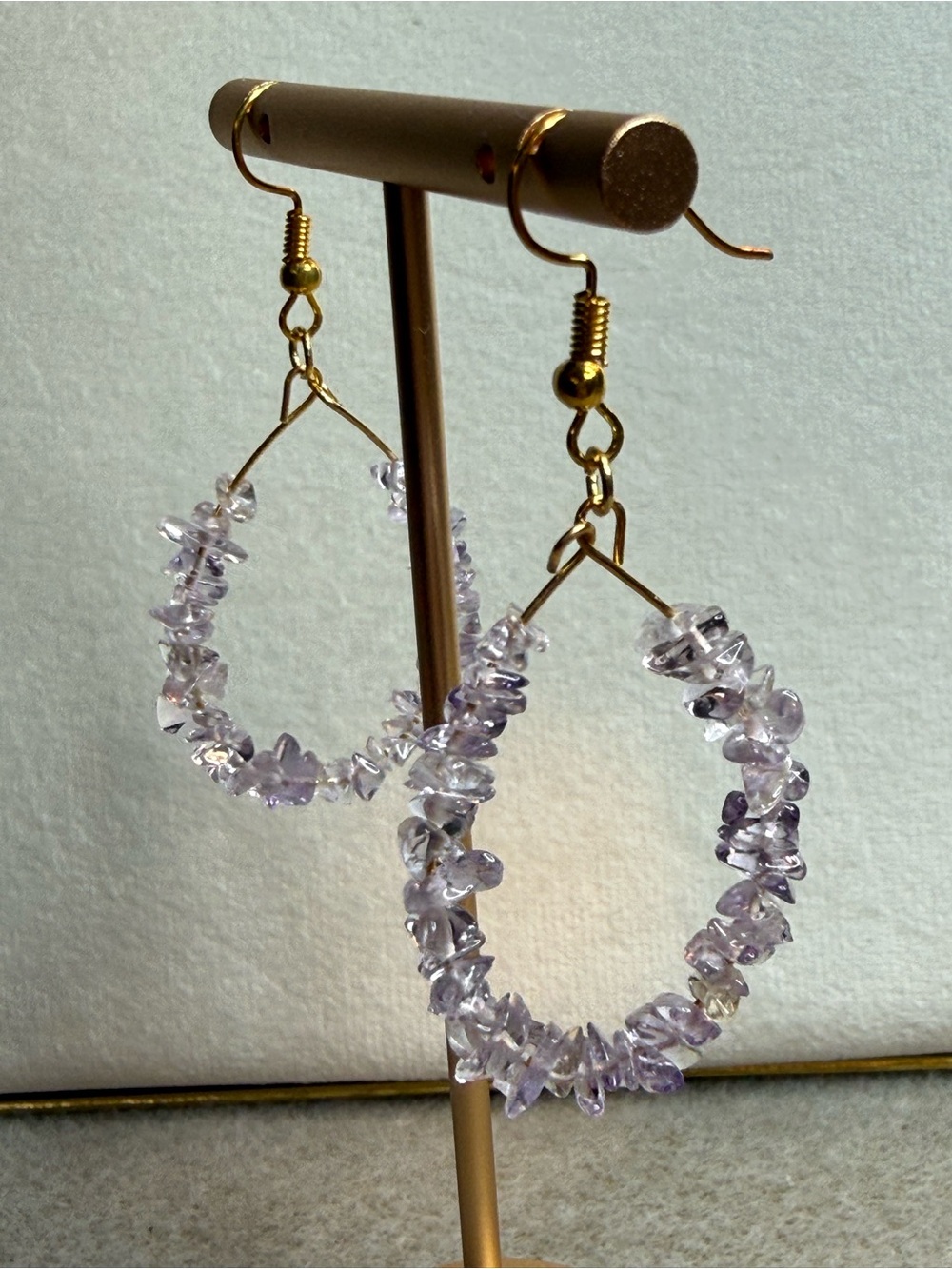 Amethyst Chip Dangle Hoop Earrings- Handmade NWT